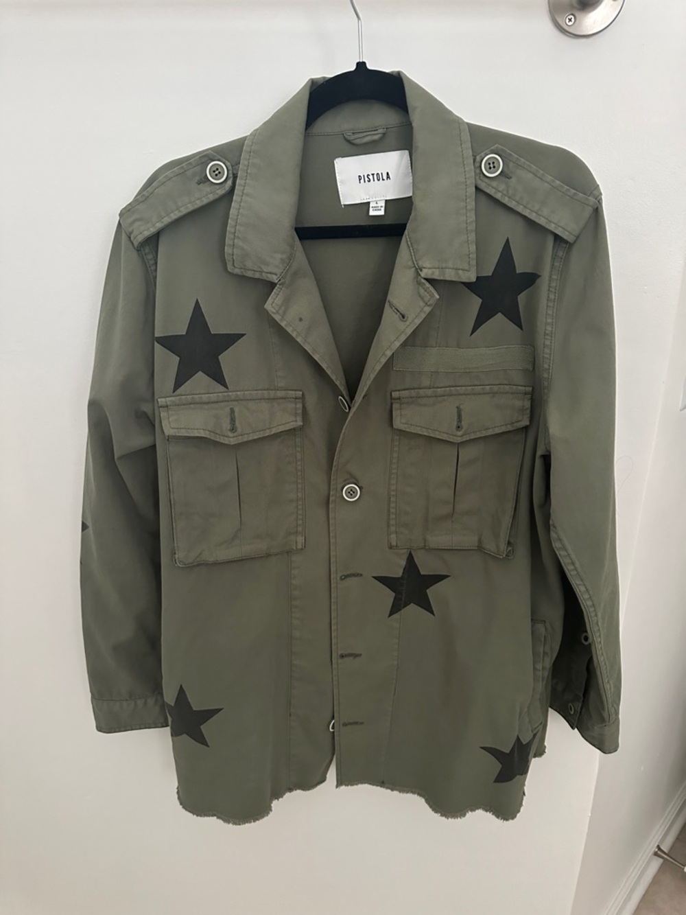 pistola Olive Utility Jacket with Black Star Print
